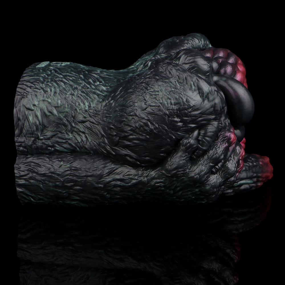 Back side view of dragon-cat masturbator with textured surface and pink details