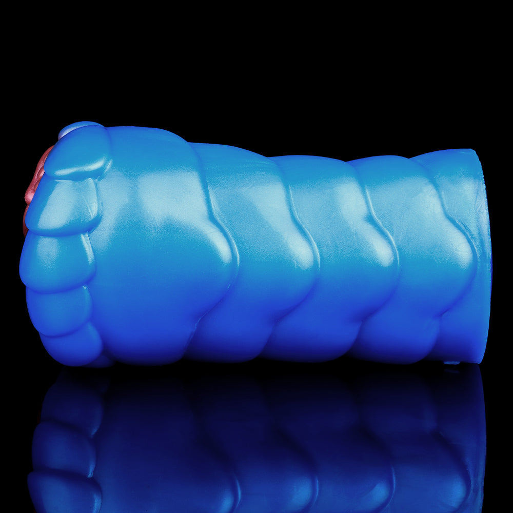 Blue dragon fantasy fleshlight with ribbed texture along the body