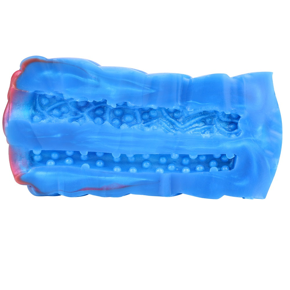 Blue dragon fantasy fleshlight with patterned ridges and two-hole end