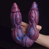 EUDORA Huge Monster Double Ended Alien Dildo, lila-blau gemustert, zwei Enden.