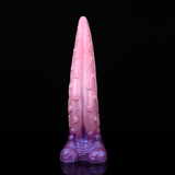 Pink tentacle dildo front view with vertical ridges and rounded suction dots.