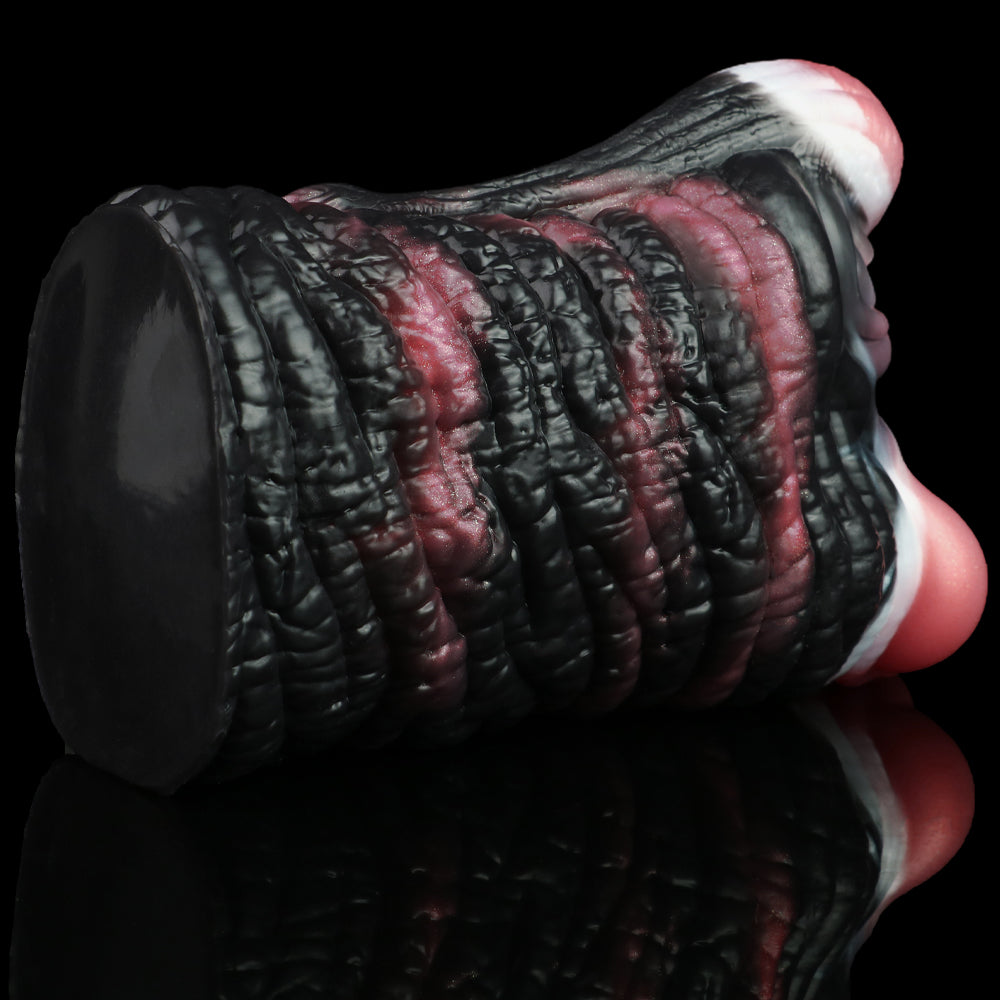 Elephant Fleshlight Masturbator, Nahansicht der gerippten Textur und rosafarbenen Öffnung