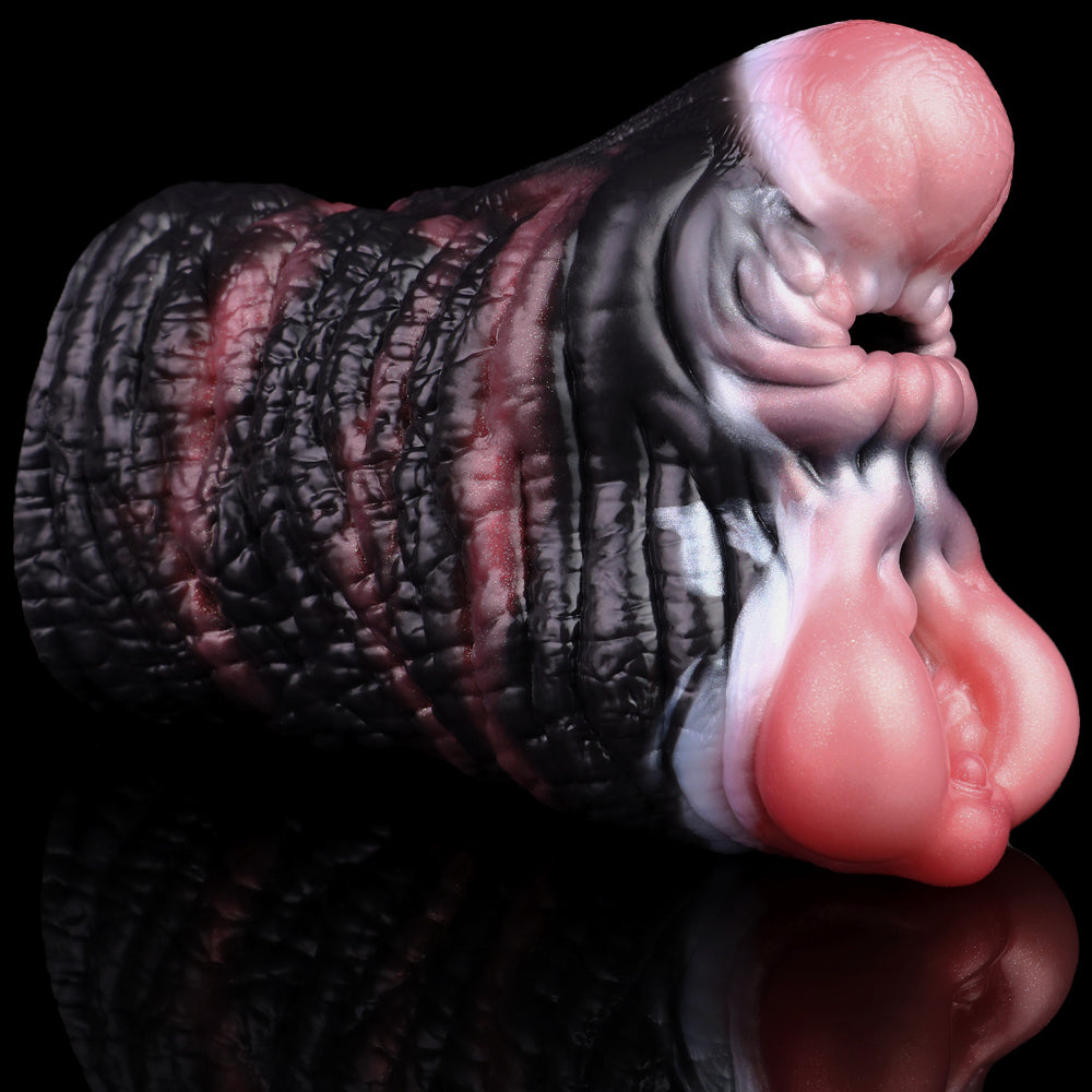 Elefanten-Fantasy-Masturbator, seitliche Ansicht, strukturierte Hülle mit rosafarbenen Bereichen