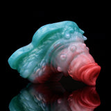 Vibrating grinder sex toy close-up, blue and pink translucent swirl