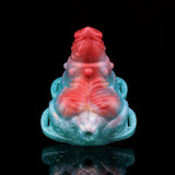 Front view vibrating grinder sex toy, blue base and red top
