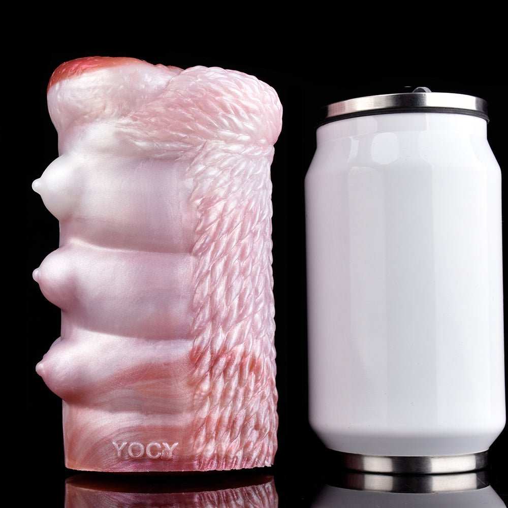 Ella realistic canine masturbator, pink backside view with molded texture