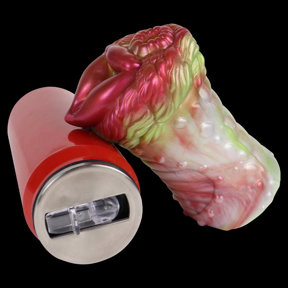 Elyraze monster stroker side profile with glossy pink-green ridges and silver base inset