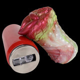 Elyraze monster stroker side profile with glossy pink-green ridges and silver base inset