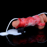 Red/white knot sheath extender with twin tubes releasing liquid