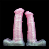Pair of pink hoof-shaped sheath pieces with pale blue iridescent base