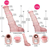 Realistic horse cock sleeve with measurement diagram, pink molded sheath