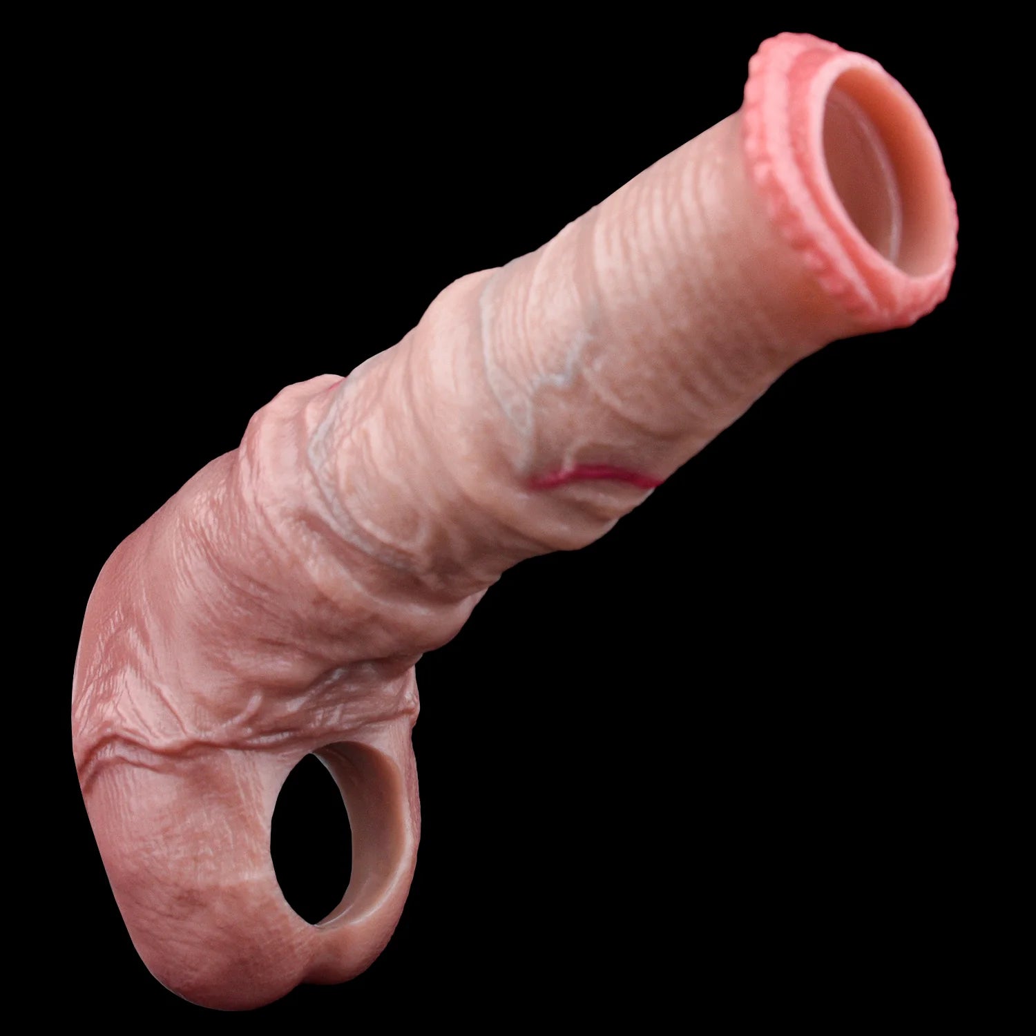 Realistic horse cock sleeve close-up of molded sheath opening, pink texture