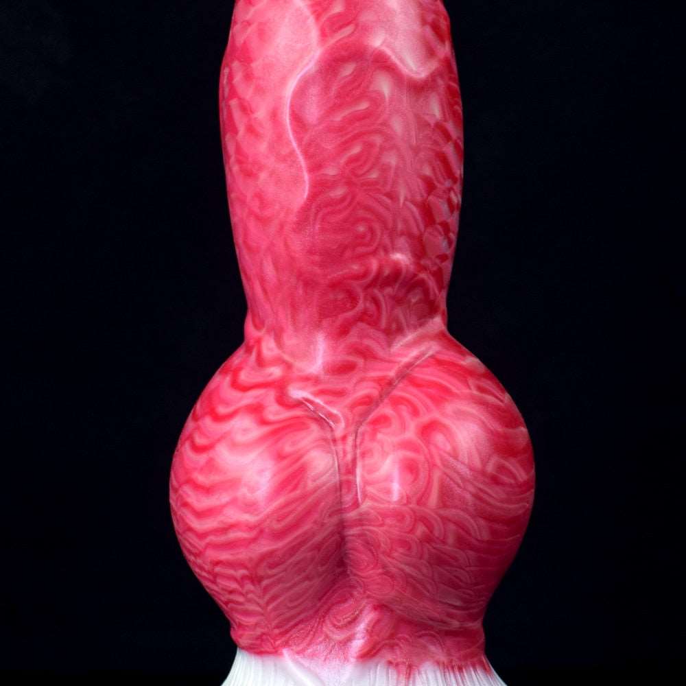 Nahaufnahme Erebus Hundedildo: konische Spitze und gewölbter Knotenbereich