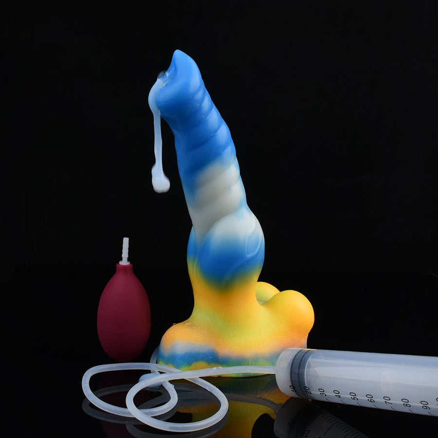 FENRIR luminous wolf-shaped vibrator, blue-orange gradient with green base and yellow tip