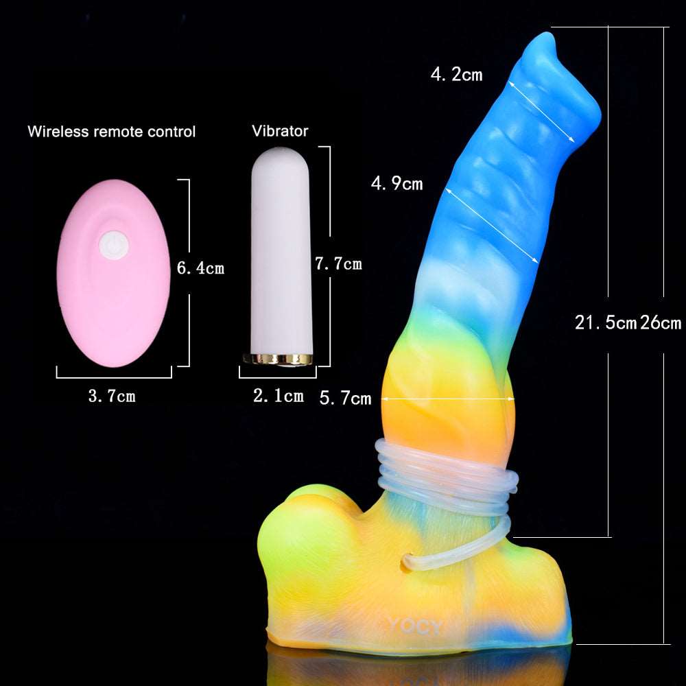 Wolf-Vibrator in Regenbogen-Optik mit Fernbedienung, Größenangaben