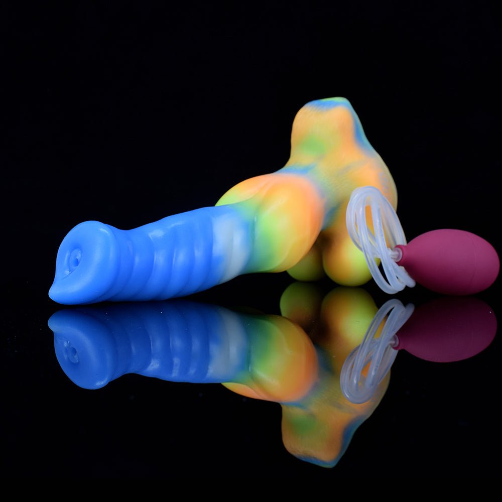 Wolf-Vibrator mit Regenbogen-Farbverlauf und pinkem Sprühaufsatz