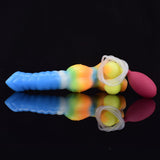 Wolf-Vibrator im Regenbogen-Farbverlauf mit Schlauch und pinkem Zubehör
