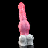 Standing wolf-shaped vibrator, pink body with white faux-fur base