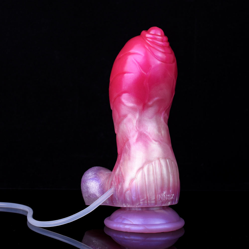 Pink unicorn squirting dildo with base and clear tube