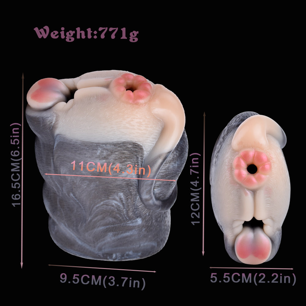 Fawn silicone stroker size chart with dimensions 11cm x 7cm x 9.5cm