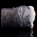 Rear view of fawn-shaped silicone stroker with textured gray fur look