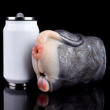 Realistic fawn-shaped silicone stroker with molded pink head details, side view