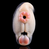 Fawn-shaped silicone stroker with visible pink nose pad and central opening