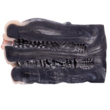 Realistic animal stroker with ribbed ridges and textured surface, dark gray