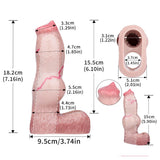 Size and fit diagram for realistic silicone penis sleeve, opening and length shown