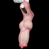 Light pink realistic silicone penis sleeve, open end, textured ridges