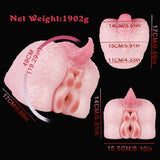 Pink dragon-shaped dual-ended toy with size measurements shown on image