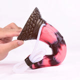 Bottom/side view: textured brown horse base with white tube attached