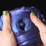 Purple realistic animal-style masturbator, open channel end with ridges