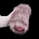 Plush furry sleeve masturbator with pink inner insert, close-up