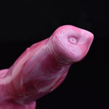 Close-up of pink dog-style vibrating toy with realistic molded detail