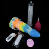 Octopus vibrator with rainbow glow, clear measurement tube and pink wireless remote