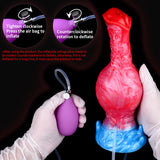Inflation valve directions for the red inflatable dildo; rotate to inflate or deflate