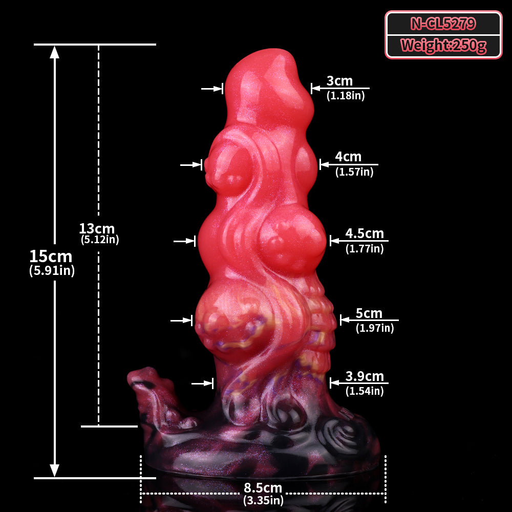 Alien anal plug size chart: 15cm length, 8.5cm base width, 250g weight