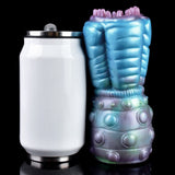 Alien stroker toy with ribbed handle and rounded metallic base, purple-tip detailing