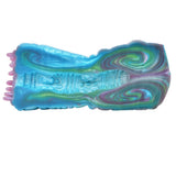 Long alien stroker with colorful marbled swirls, ridged texture, and rounded end