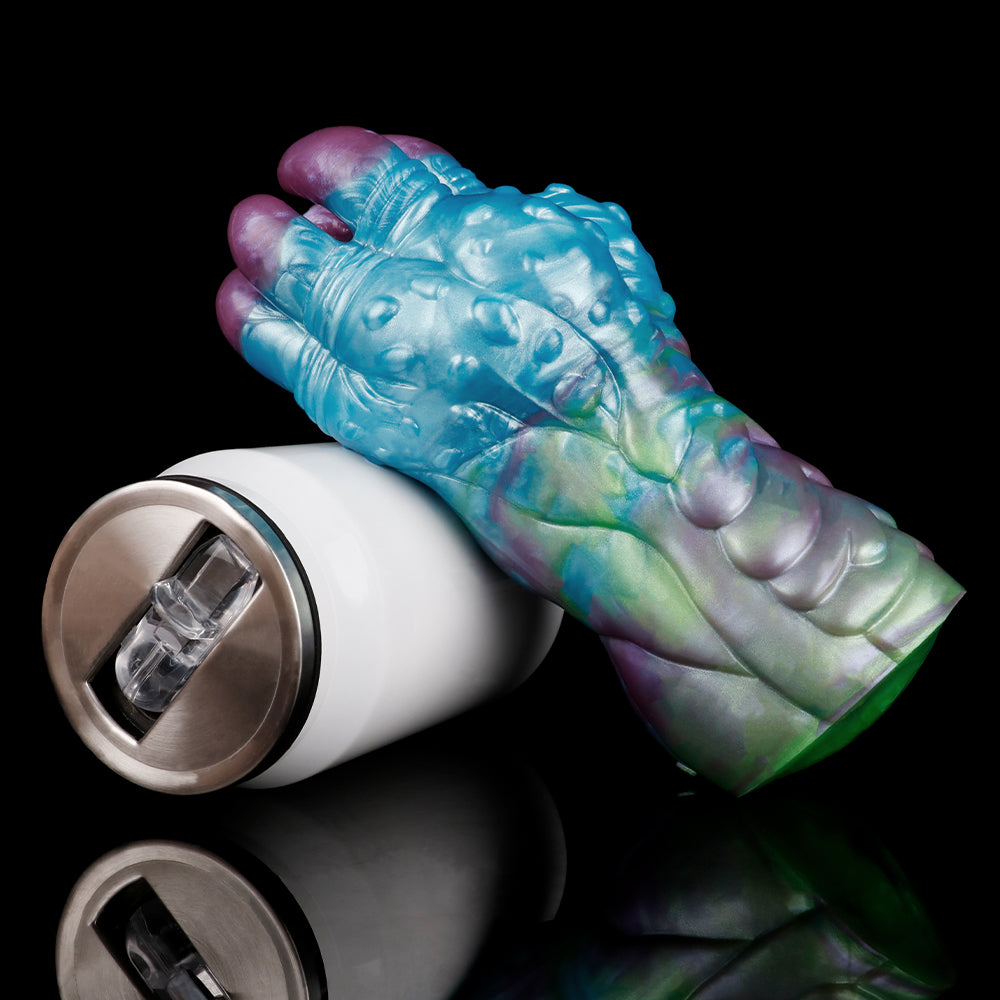 Blue tentacle stroker with iridescent green-purple highlights and purple bulbs