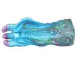 Full-length blue tentacle stroker with iridescent swirl pattern and purple tips