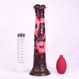 Galahad large squirting minotaur dildo, black with red marbled pattern, flared tip