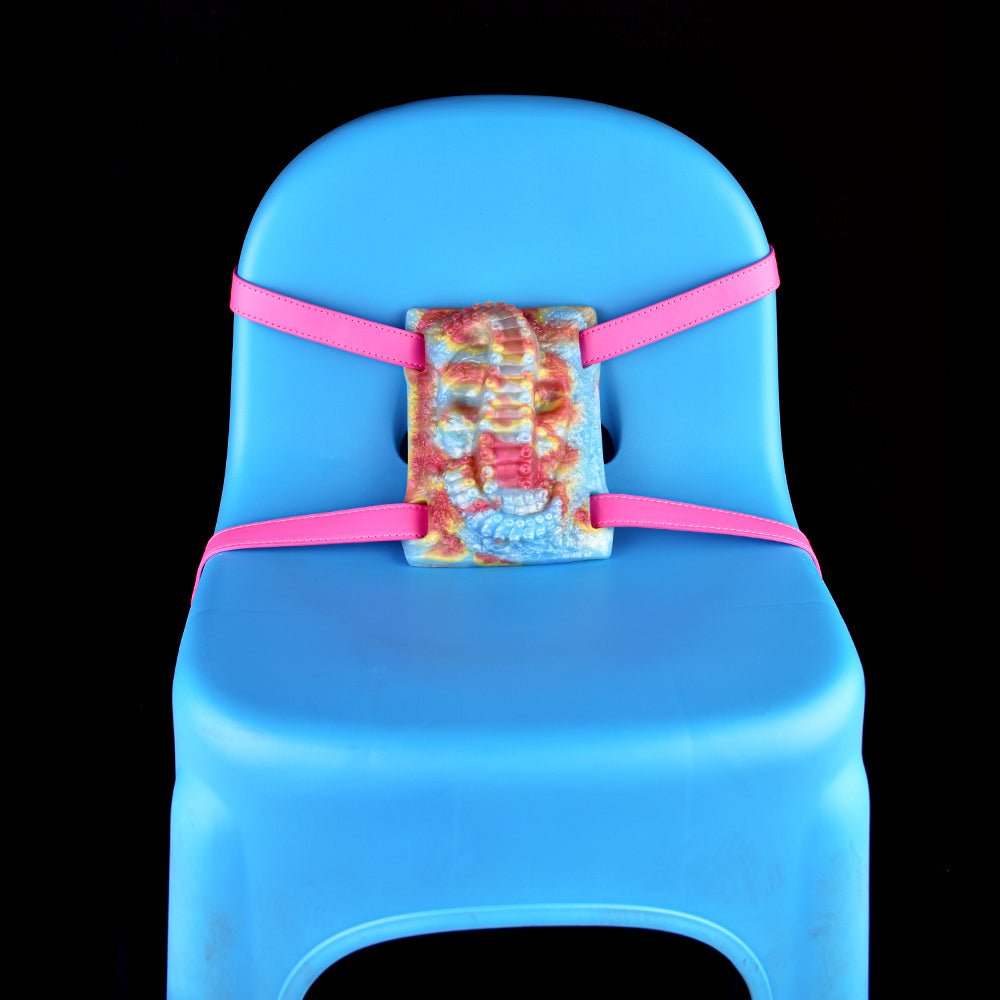 Octopus-textured grinder with pink straps mounted on a blue base