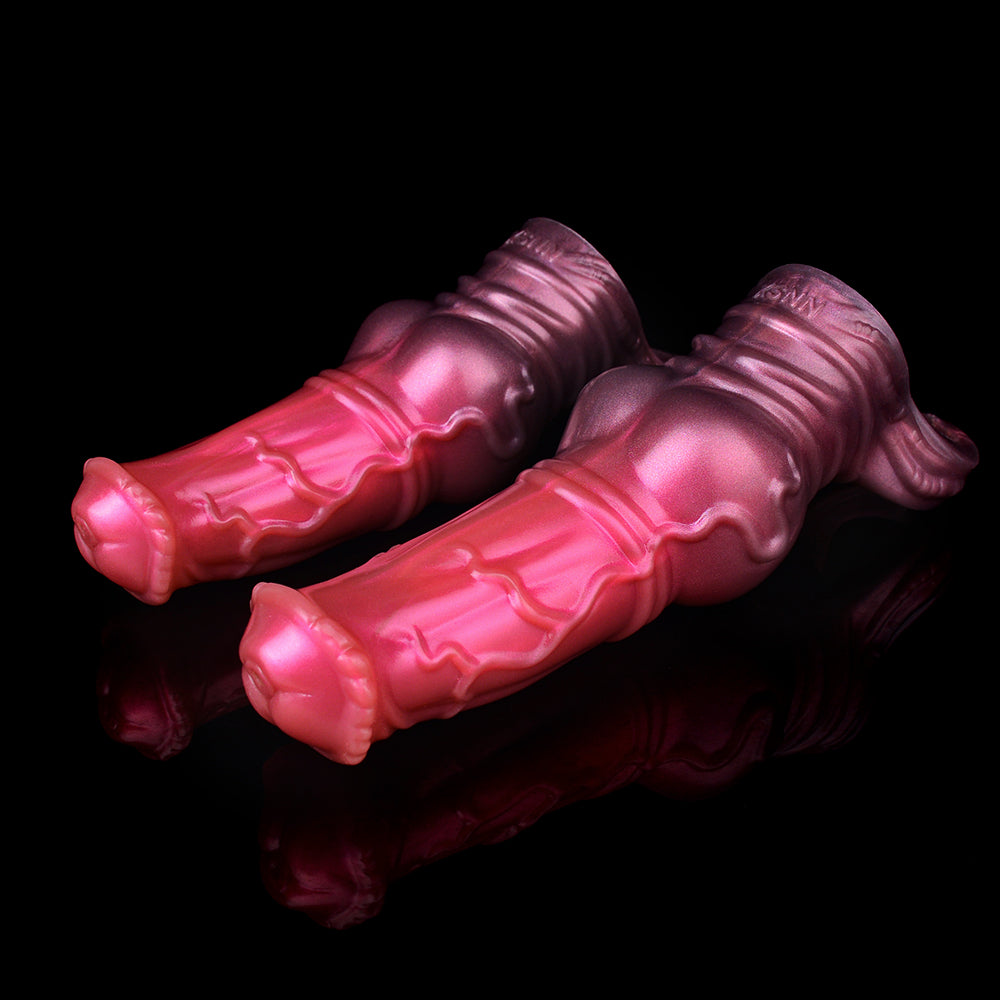 Pair of horse sheath units, pink and dark tone with molded ridges