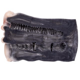 Underside view showing interior channels on the gray plush giraffe masturbator