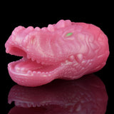 Glamour Dragon rosa Drachen-Maske, Seitenansicht mit Detailprägung und grünem Auge