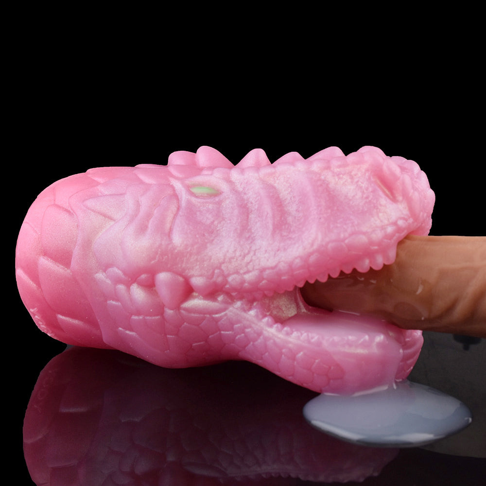 Glamour Dragon rosa Drachen-Maske mit geöffnetem Maul und grünen Augen