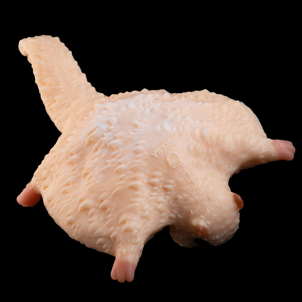 Peach plush cat figure with textured fur and open mouth hole