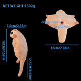 Peach plush cat with blue size diagram and labels
